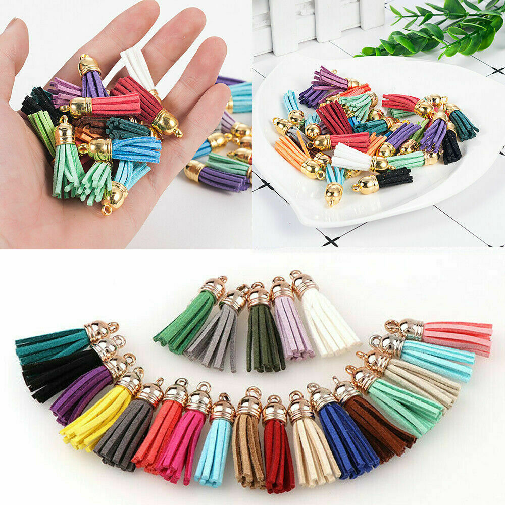 30Pcs Velvet Leather Tassel For DIY Keychain Keyring Pendant Purse Bag Charms UK