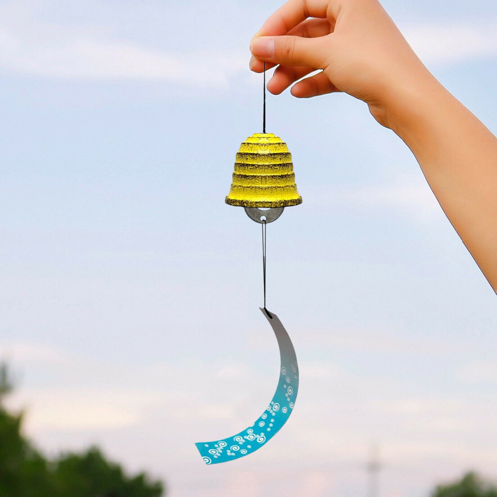 Iron Art Wind Chime Wind Bell for Indoor Outside Patio Yard Home Decor Yellow