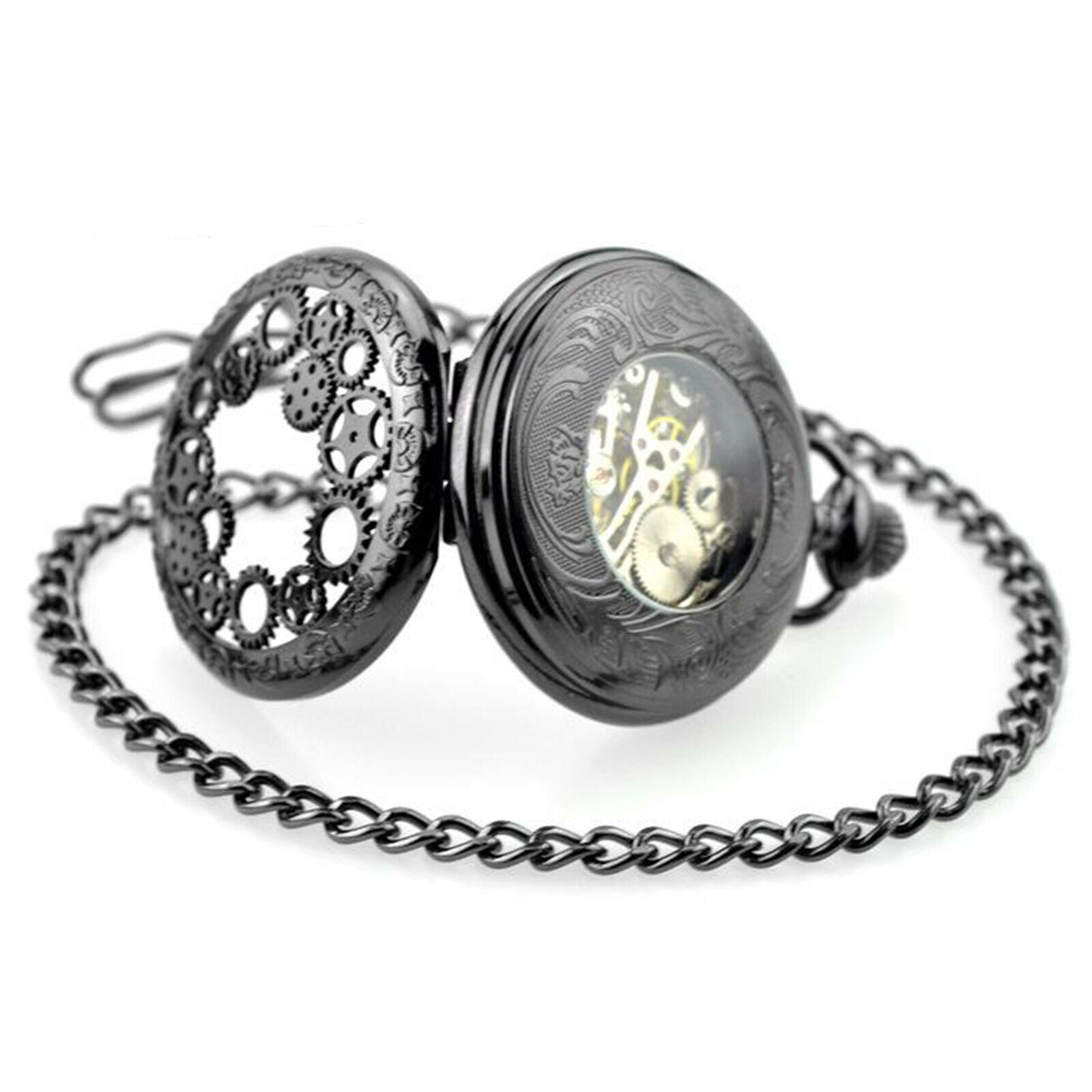 Steampunk Hands Scale Mechanical Skeleton Pocket Watch Holiday Birthday Gift for
