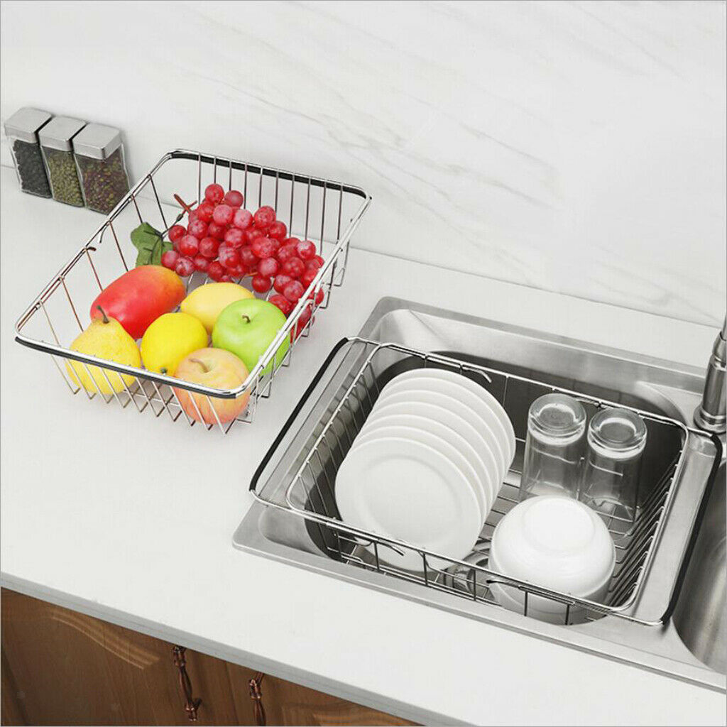 Multi-function Dish Drainer Drying Rack Stainless Steel Fruits Cups Drainer