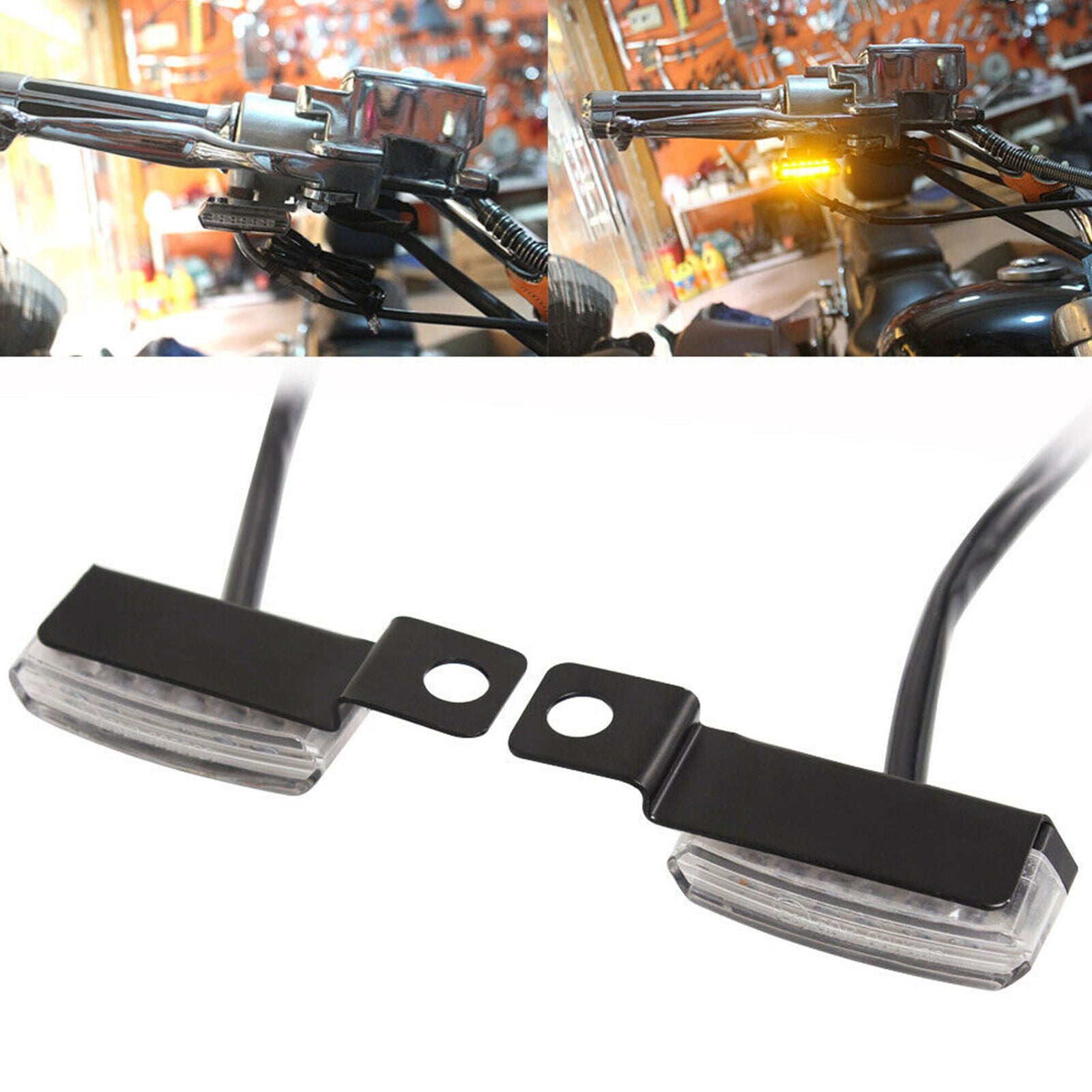 2x Amber LED Motorcycle Turn Signals Blinkers Front Rear Peg Lamp Lights DC 12V