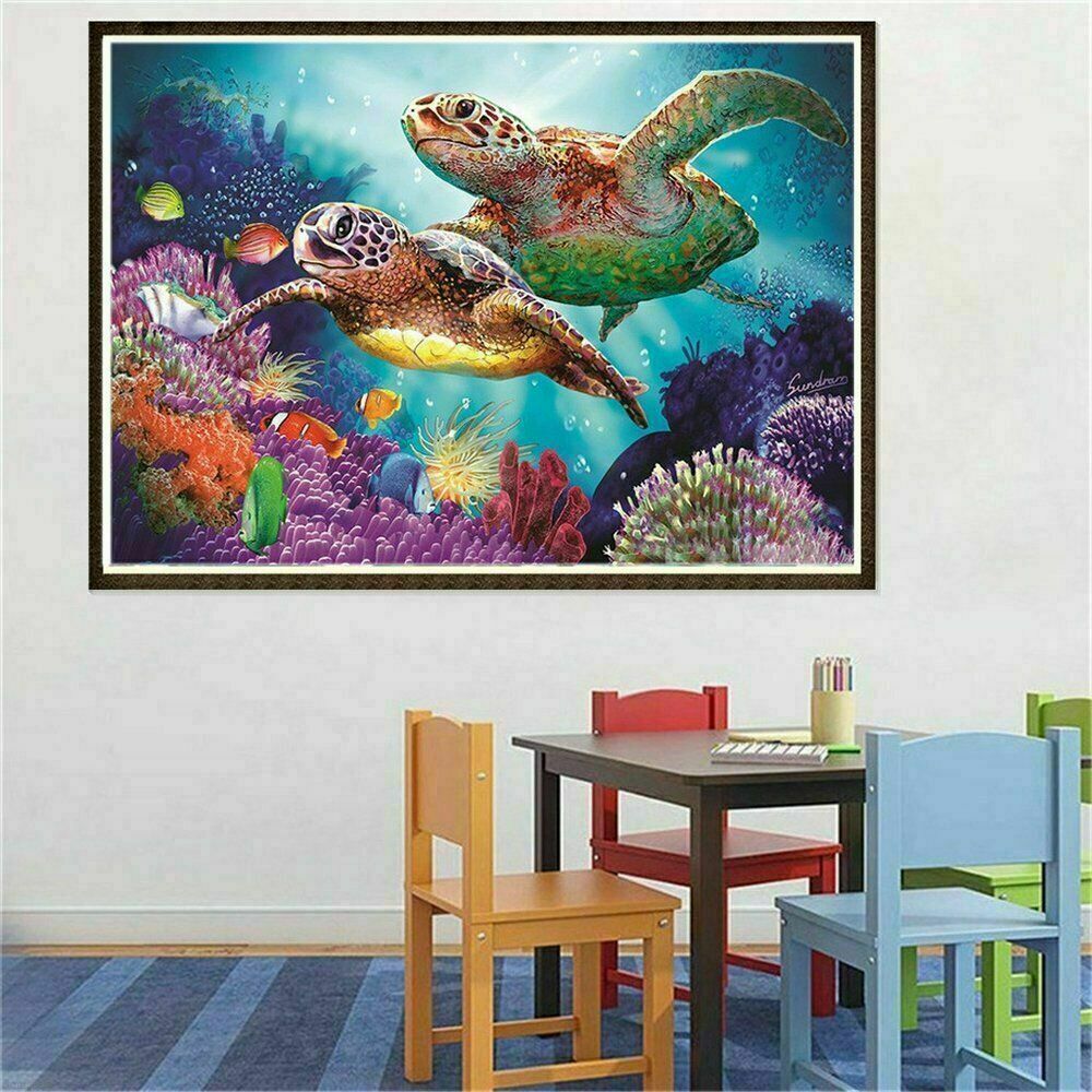 DIY 5D Full Drill Turtle Sea Word Diamond Painting Cross Stitch Kits Arts Decor