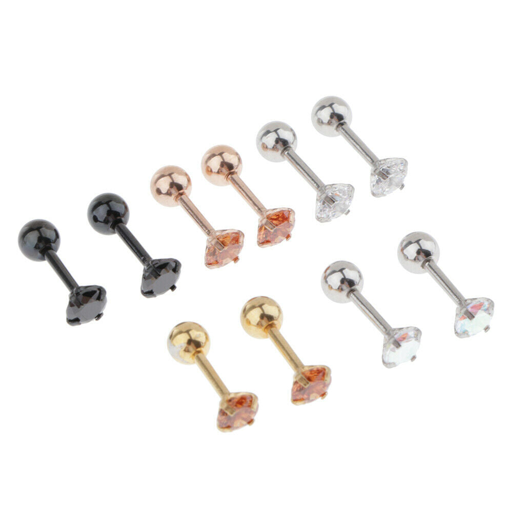 5 Pairs Stainless Steel Ear Stud Earrings Fashion Jewelry 5 Colors