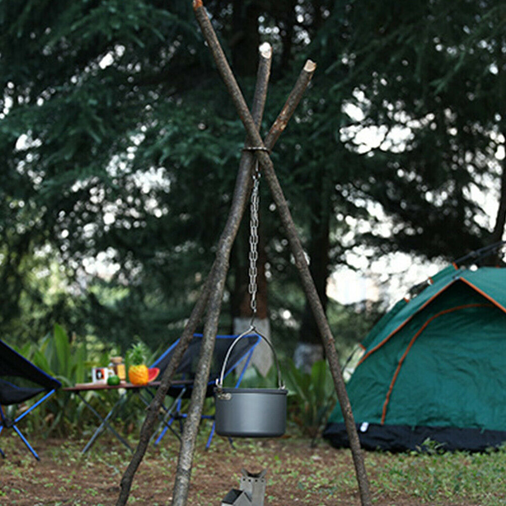 Camping Grill Hanging Pot Stand Detachable Outdoor Tripod Hanging Rack Set @