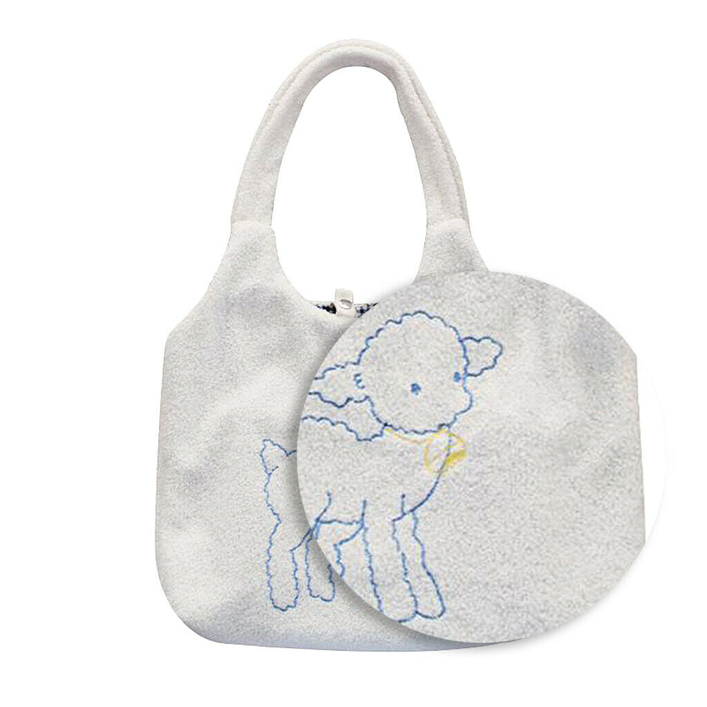 Plush Shoulder Bag Sheep Print Fuzzy Warm Tote Crossbody Large Capacity