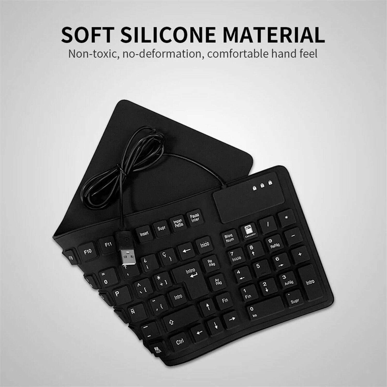 Waterproof Silicone Spanish Keyboard Foldable USB Mini Keyboard 105 Keys