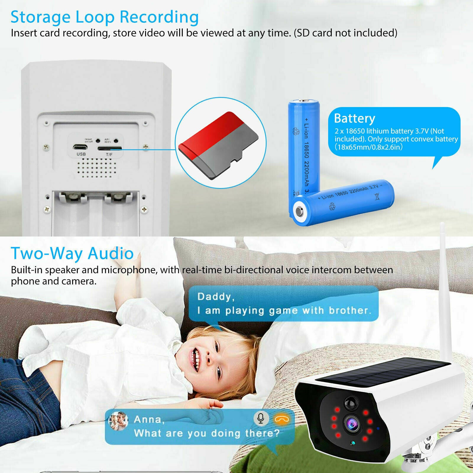 Outdoor Wireless Solar IP Camera Wifi 1080P Security Night Vision Waterproof