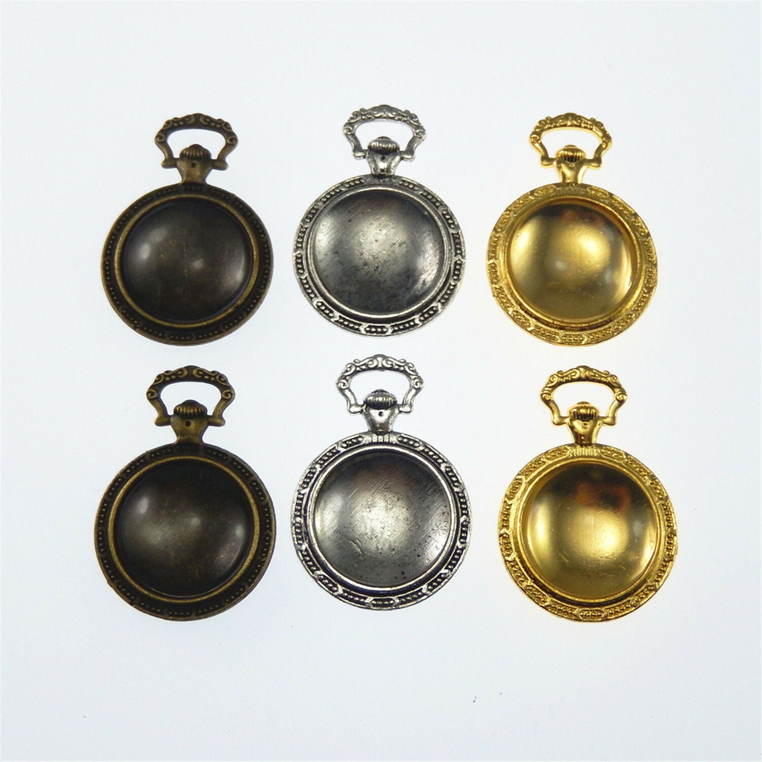 3 PCS Mix Cameo Base Cabochon Setting Pocket Watch Bezel Pendant with 20mm Glass