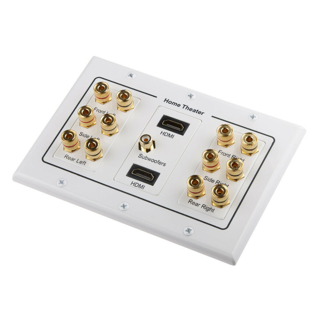 6.1 Surround Speaker Wire Wall Banana Post Face Plate 2   Ports White