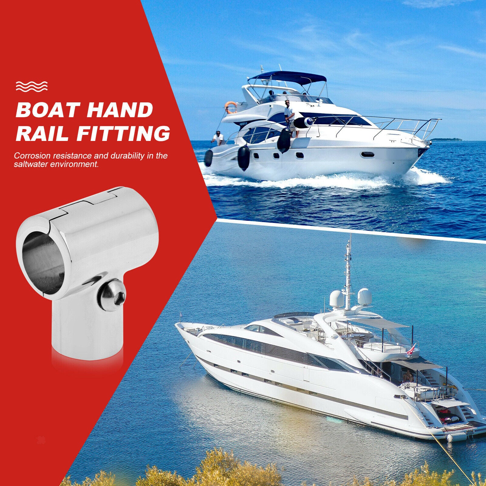 316 Stainless Steel Boat Marine Handrail 90 Degree T/Tee Fitting Rail Connector