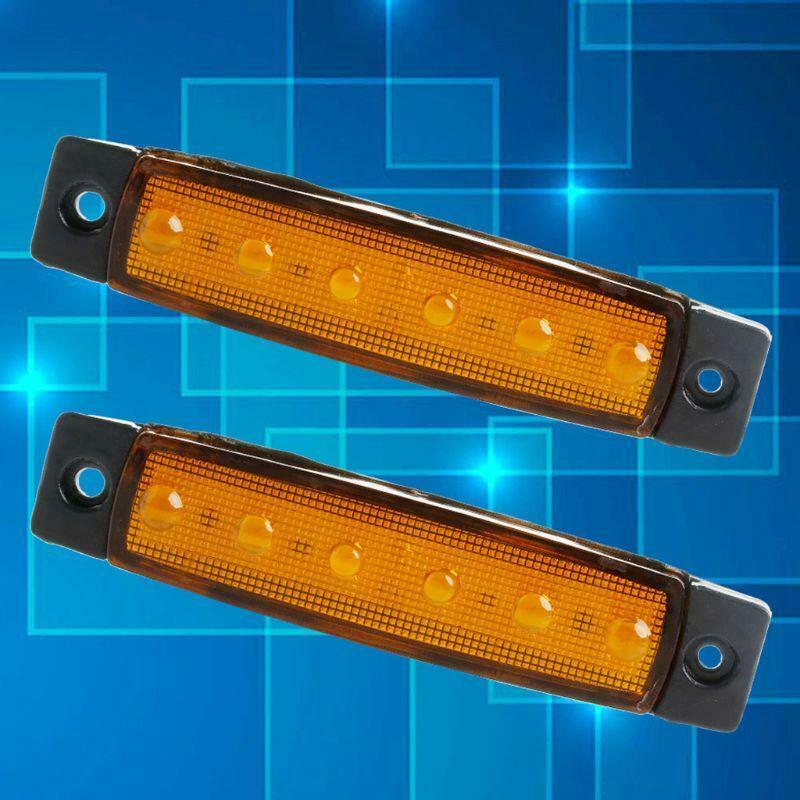 2X 6-LED Bus Van Boat Truck Trailer Side Marker Tail Light Lamp Yellow/Amber 12V