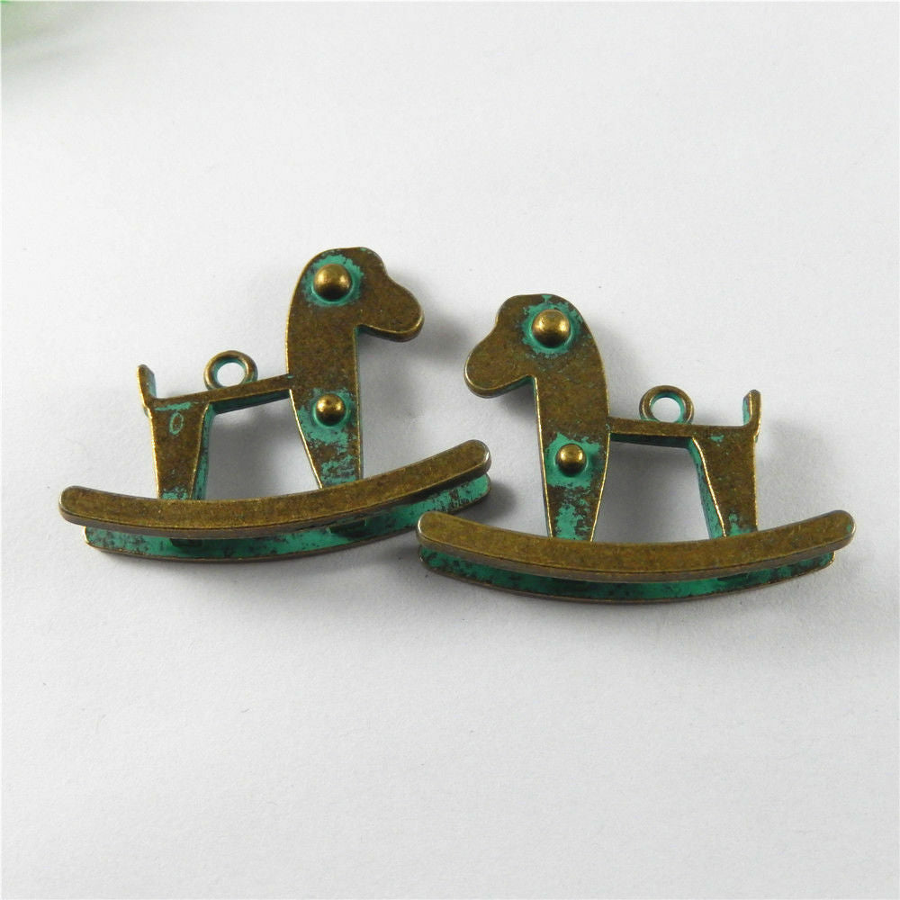 5 pcs Retro Rocking Horse Alloy Charm Patina Animal Pendant DIY Craft 40*32*10mm