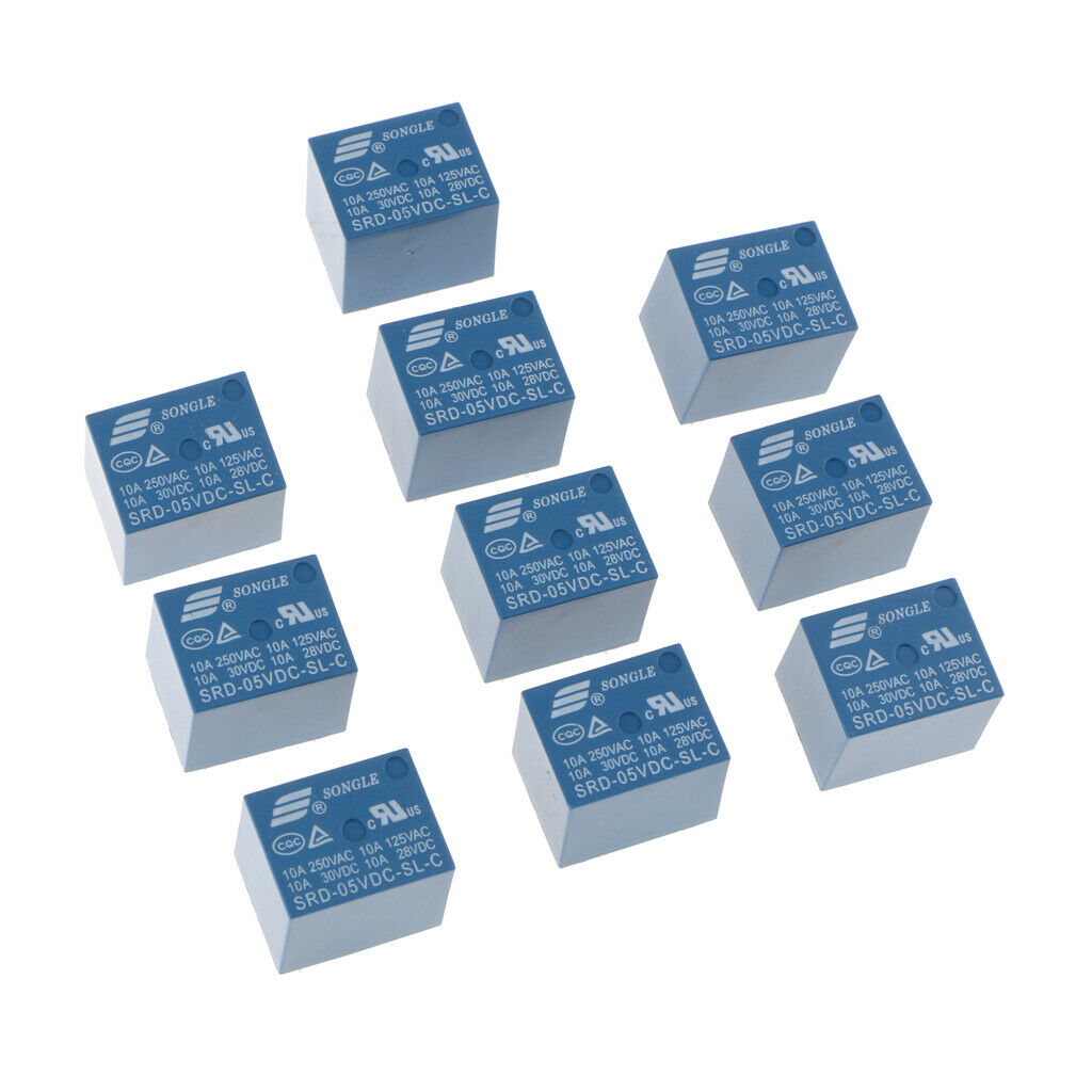 10 pieces power relay Coil voltage: DC 5V; Load capacity: 10A 250VAC