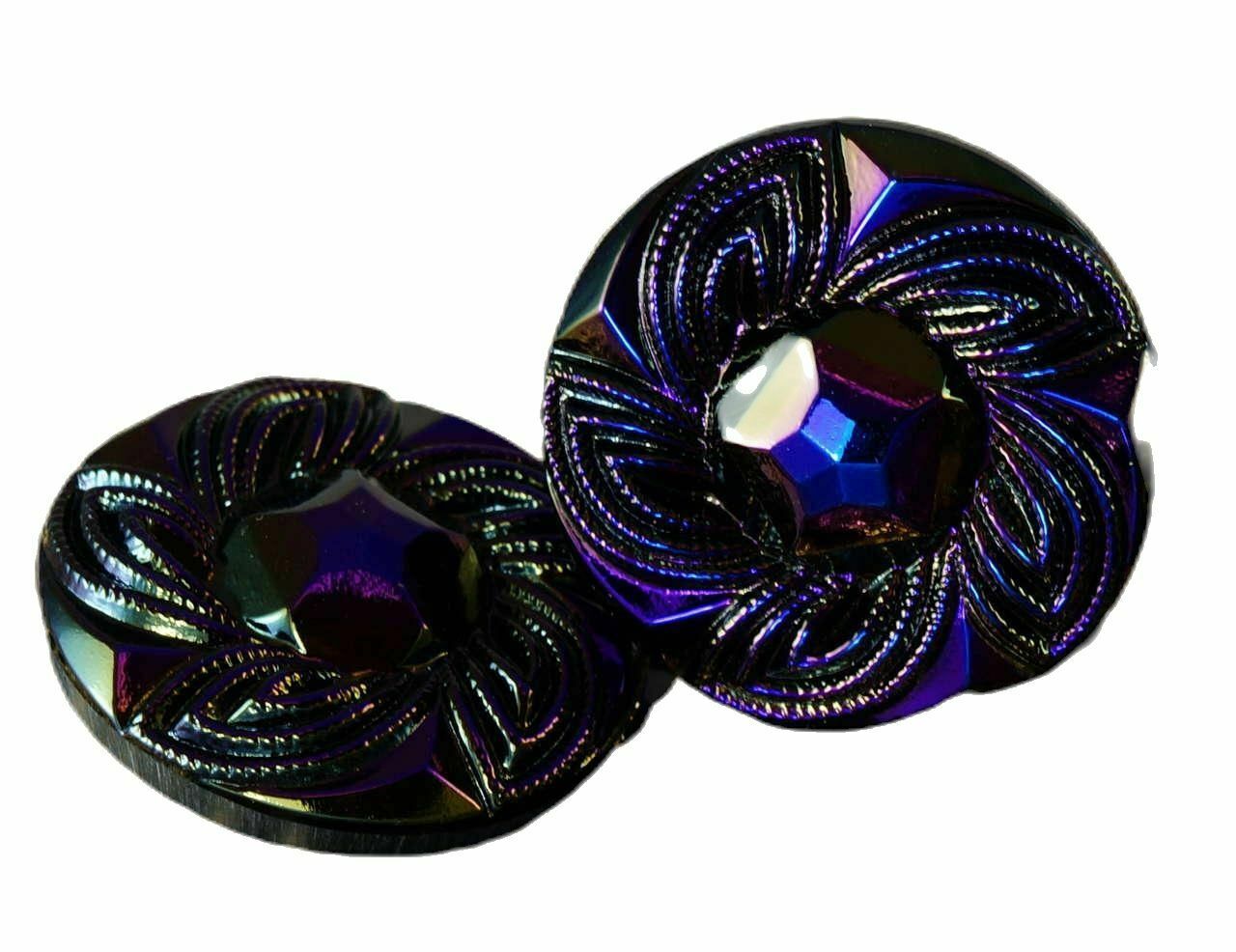 1pc Handmade Czech Glass Button Large Carved Flower Iris Purple Size 12 27mm