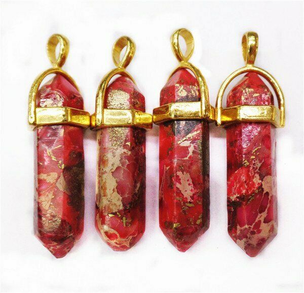 4Pcs 40x8mm Rose Sea Sediment Jasper Reiki Healing Six Angle Pendant Bead HH7521