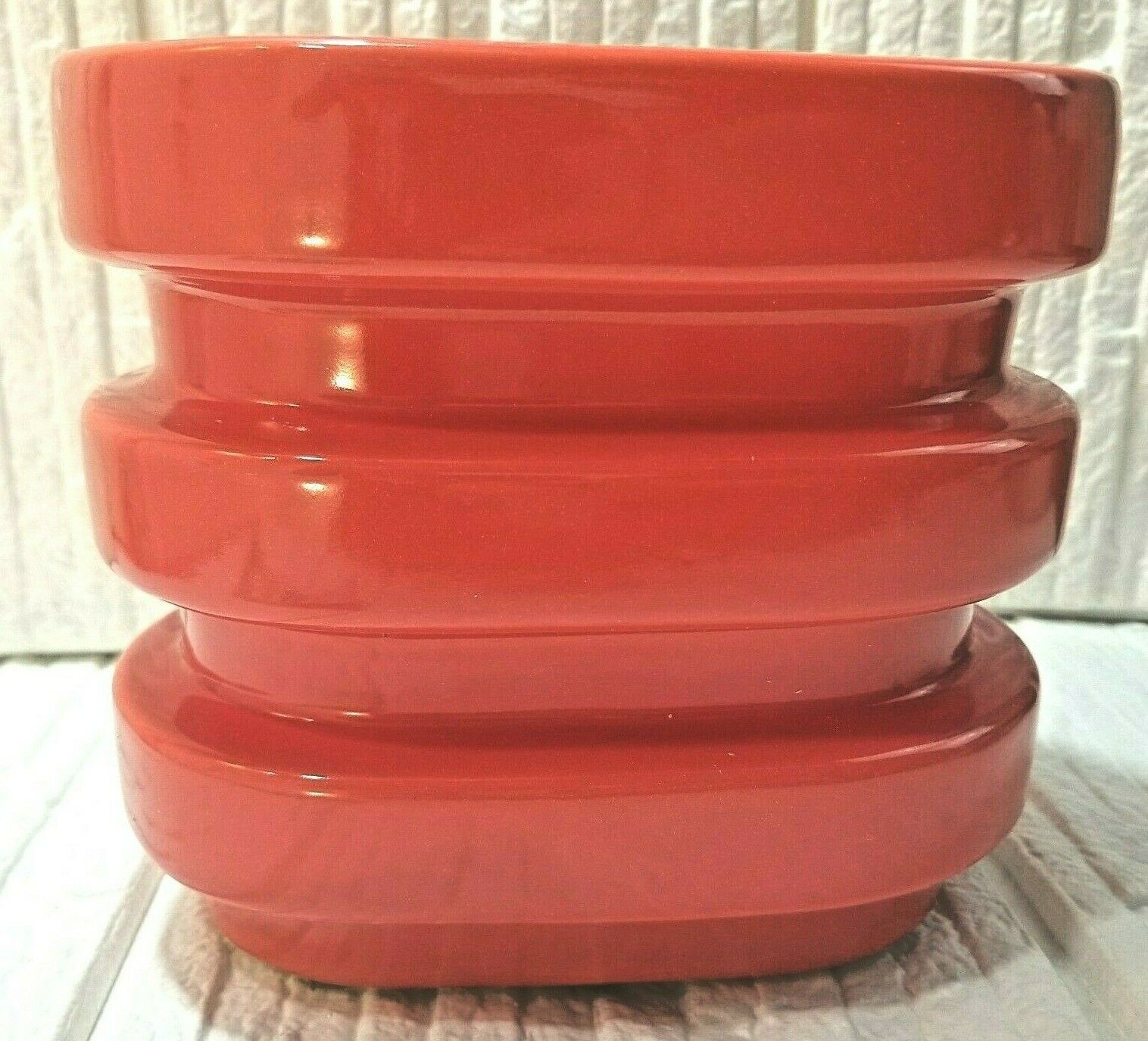 West Elm MoMA Horizontal Ribbed Stripe Oval Ceramic Vase Vibrant Orange 6 x 5 x7