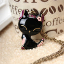 Retro Jewelry Black Drip Paint Smile Cat Pendant Necklace Long Neckla^qiM Tt