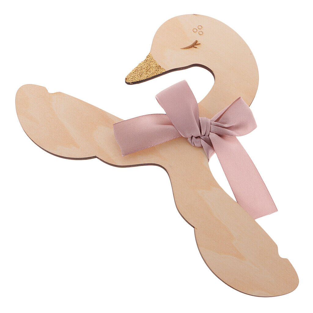 8pcs Children Clothes Hanger - Wood Swan Shape Wooden Hook Hanger with Bowknot