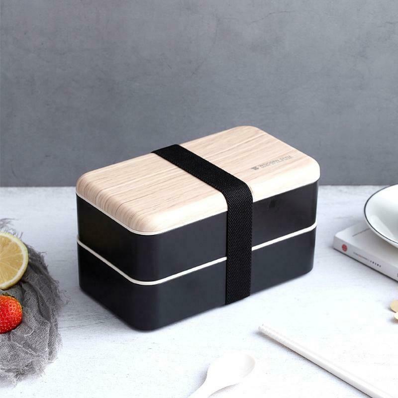 Wooden Cover Double-layer PS PP PE Material Lunch Boxes Microwavable for Student