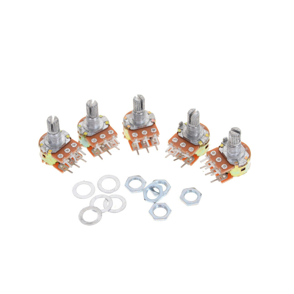 5pcs Dual Stereo Potentiometer Pot WH148 50K Ohm R Linear Shaft 15mm 6Pi.l8