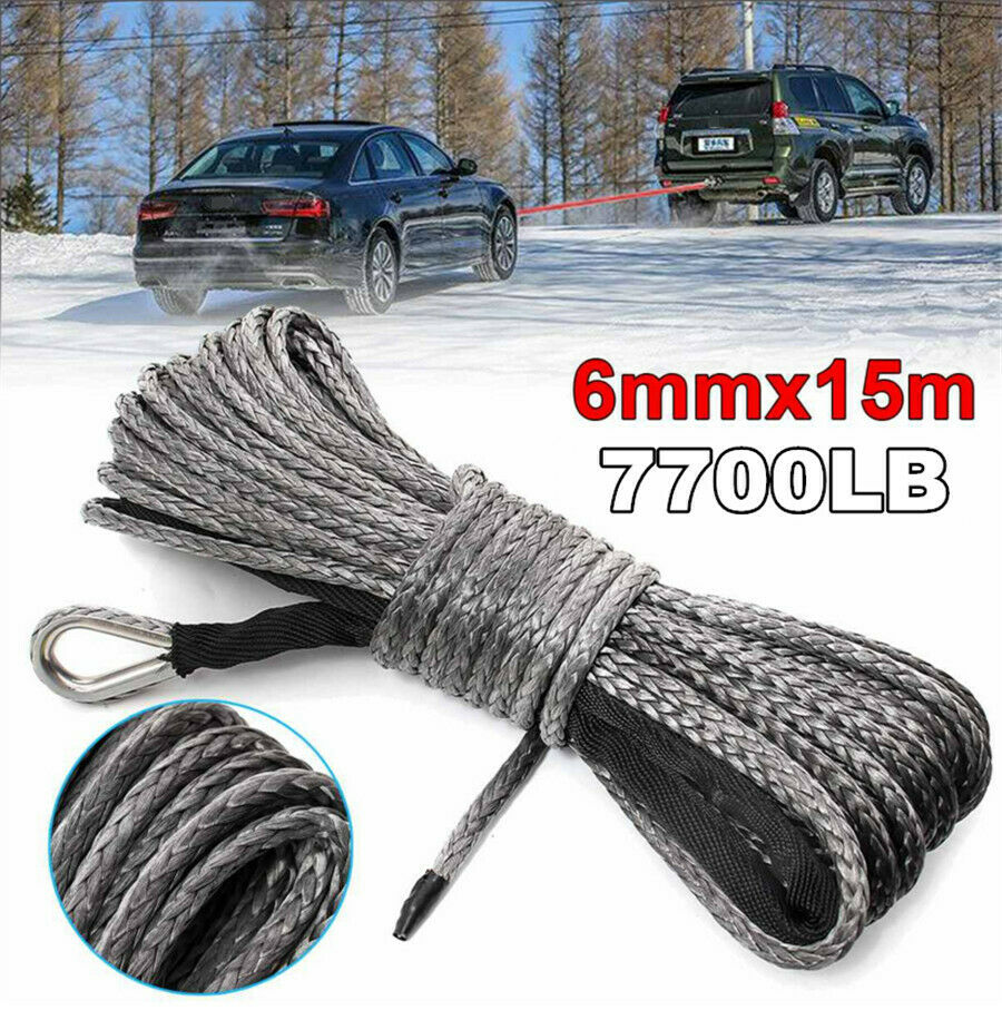 Gray 3/16'' x 50' 7700LBs Synthetic Winch Line Cable Rope with Sleeve ATV UTV