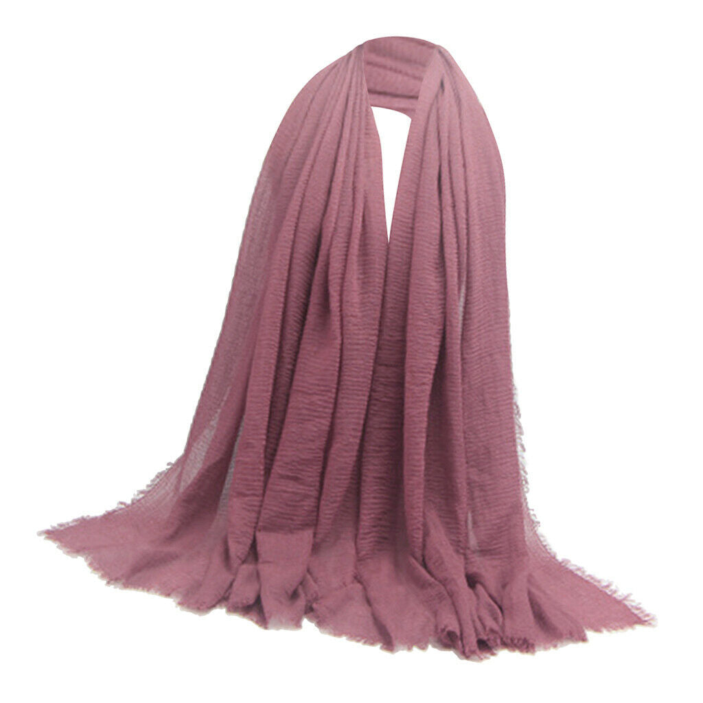2PCS Women Long Scarf Plain Pleated Hijab Muslim Turban Headscarf Neck Wrap