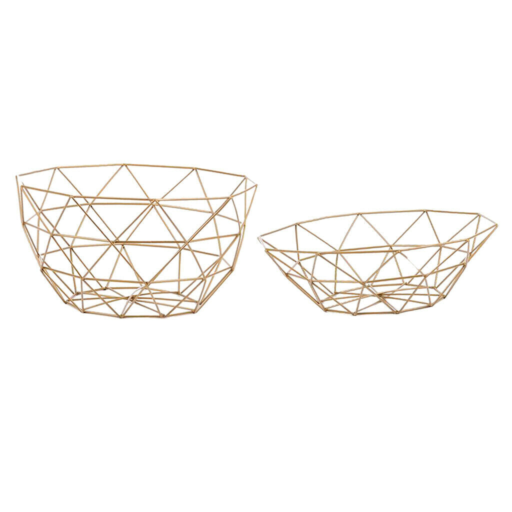 2pcs Fruit Bowl Basket Copper Wire Geometric Design with Modern Styling