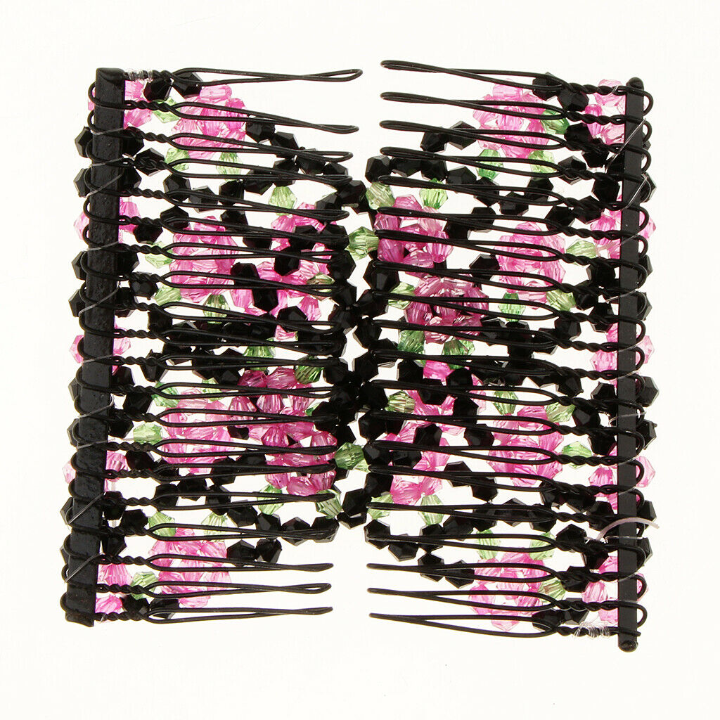 2x Comb Hair Flowers  Acrylic Beads Hair Comb Clip Elastic Hair Clip Women Girls