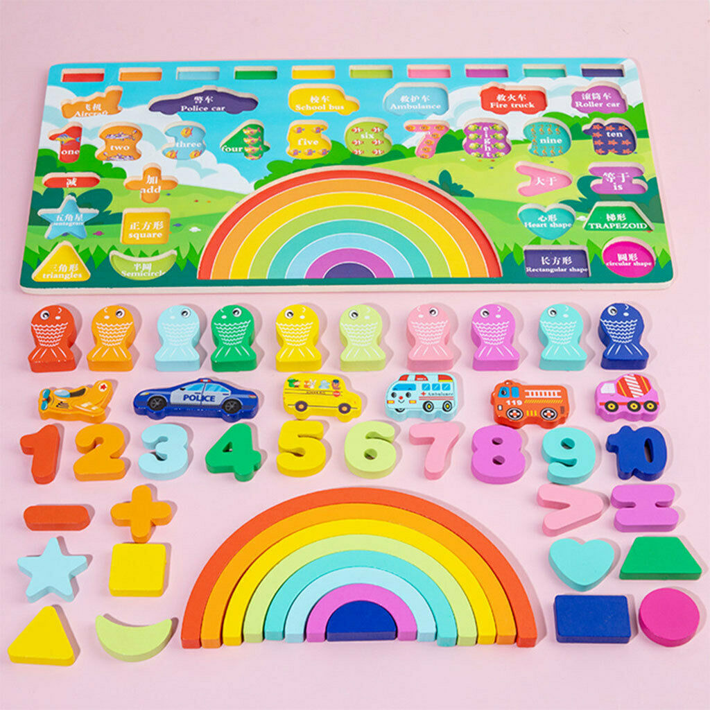 Wooden Number Puzzle Sorting Color Development 5-in-1 for Girls Preschool