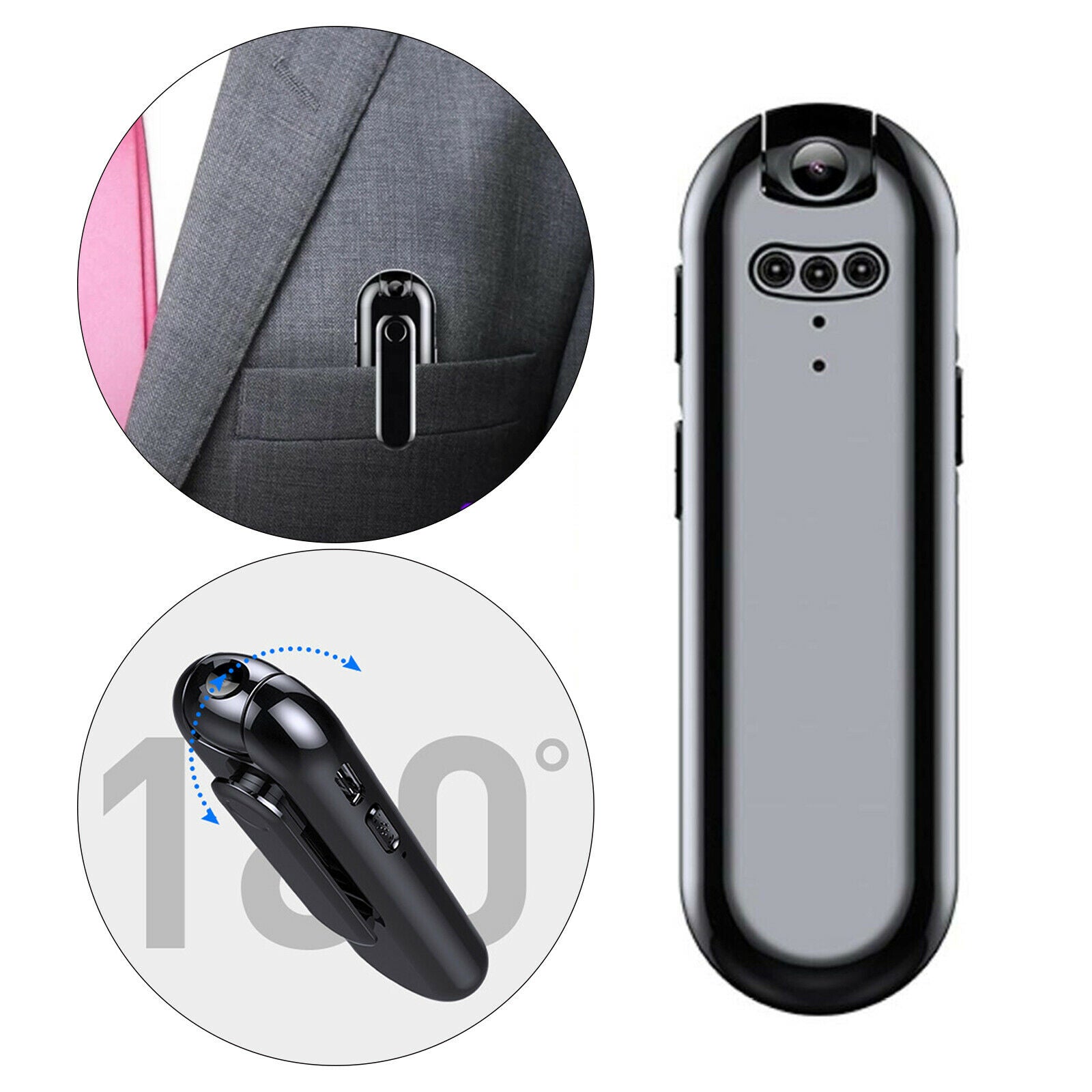 Body Camera Pocket Camera Worn Camera for Work Home Nanny Wearable 16GB