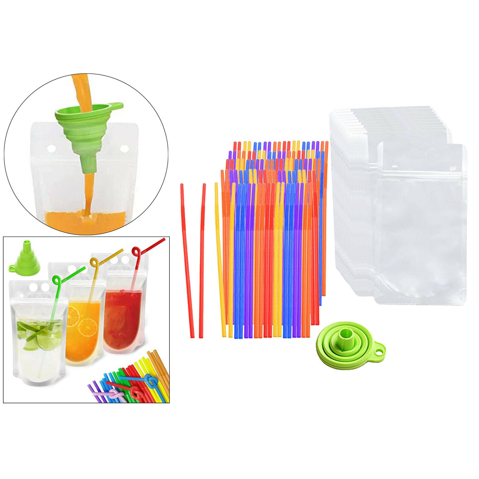 100x Disposable Drink Pouches No Leak Juice Bags 500ml for Hot Cold Beverage