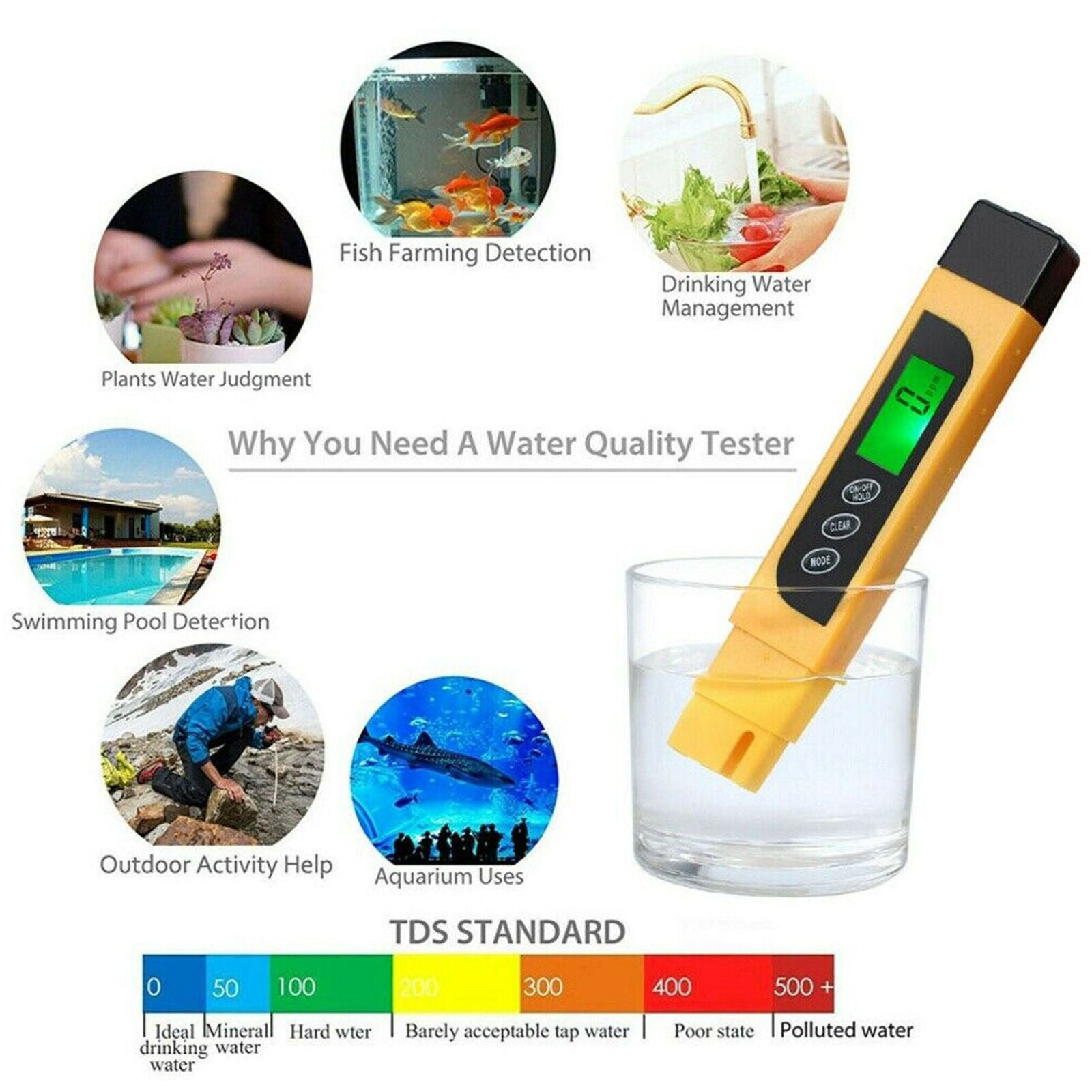 Professional Quality TDS EC Temperature Meter Water Quality Test Meter 0-9990ppm