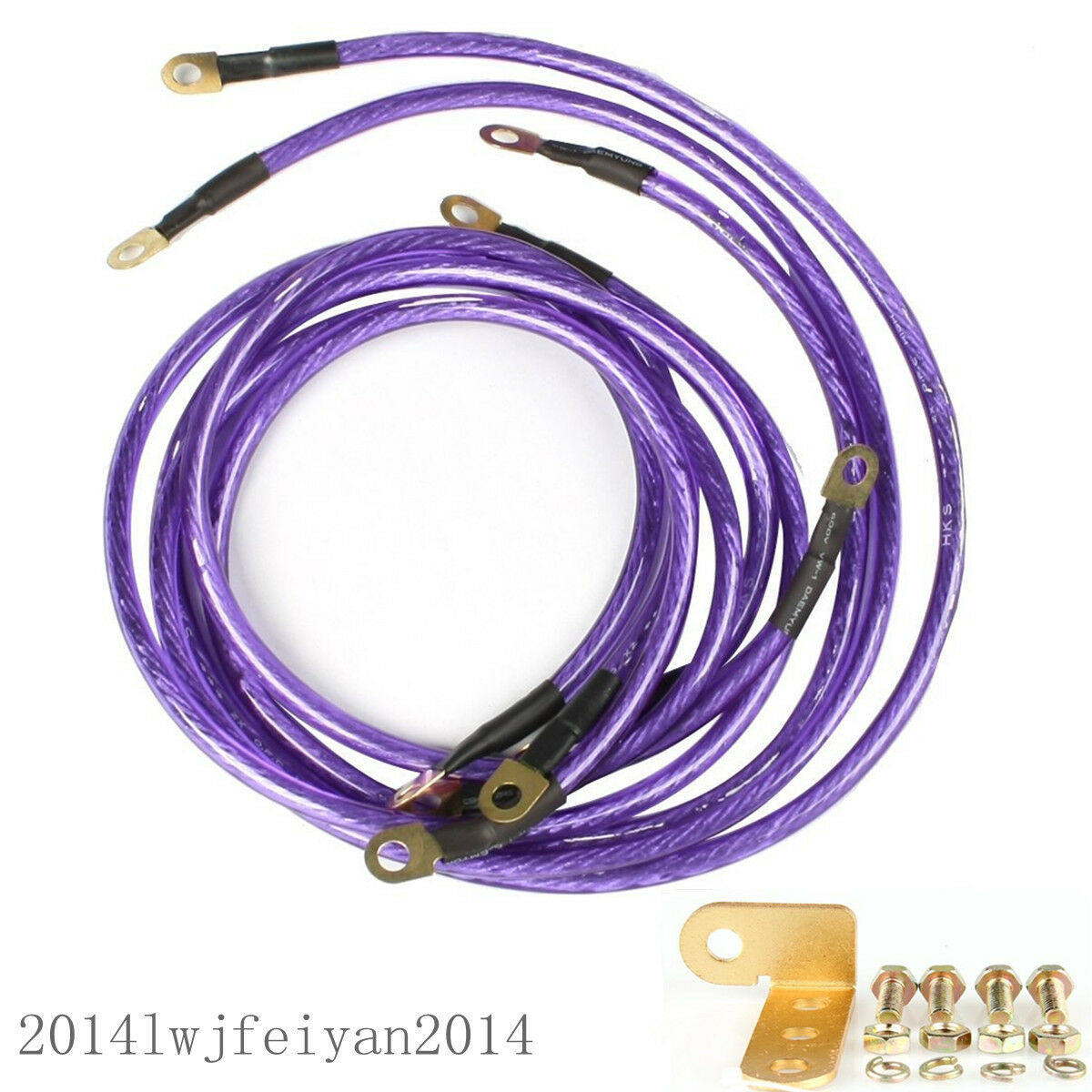 Auto Car Universal Earth Cable System Ground/Grounding Wire Kit 5 Point Purple