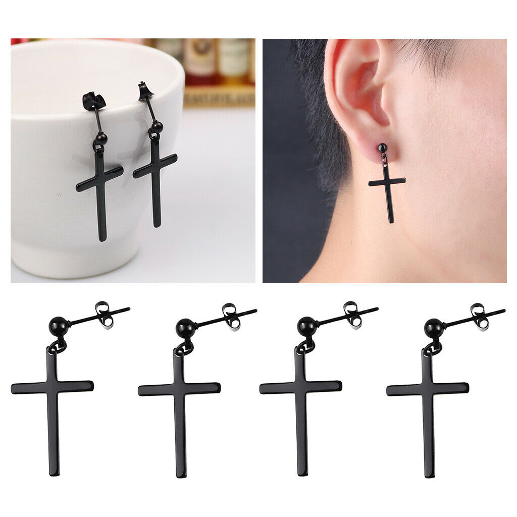 2Pairs Gothic Punk Rock Cross Earrings Black Ear Studs Wedding Club Jewelry