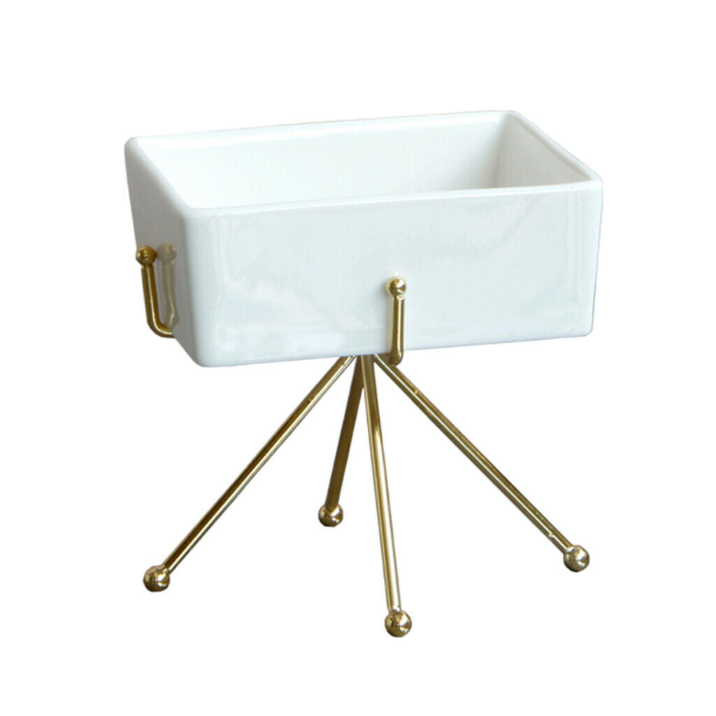 Storage Box Ceramic Makeup Jewelry Sewing Organizer Bin with Golden Rack