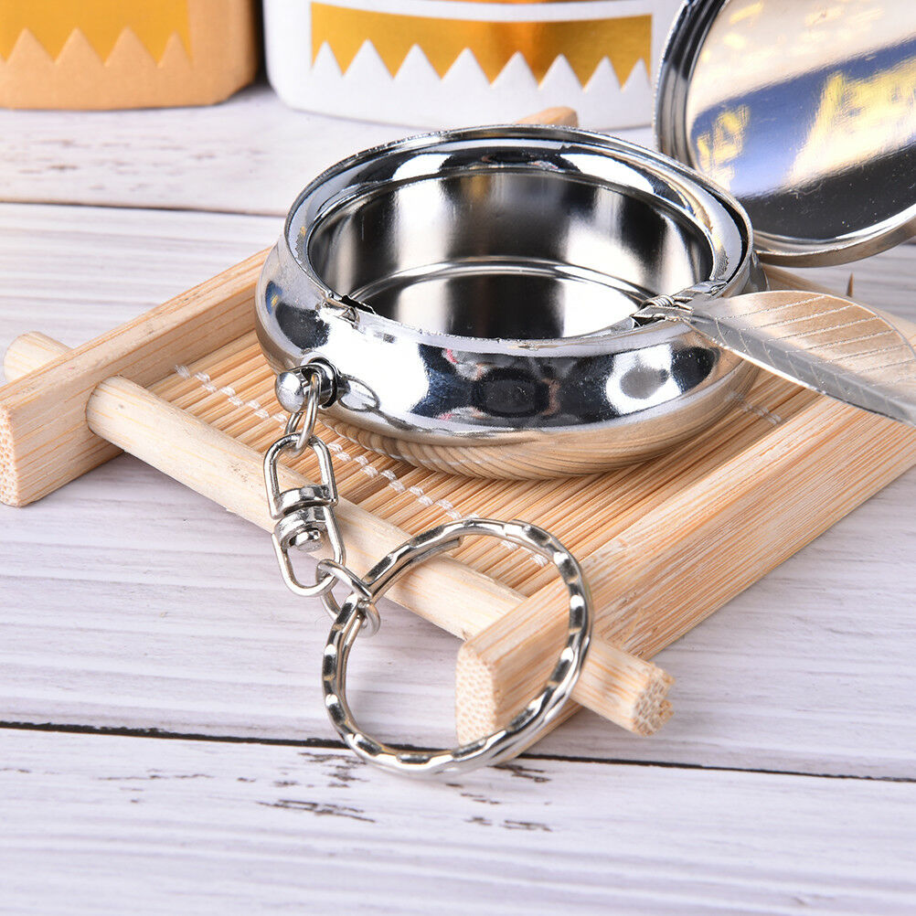 Creative Round Cigarette Keychain Portable Stainless Steel Pocket Ashtray SEDF