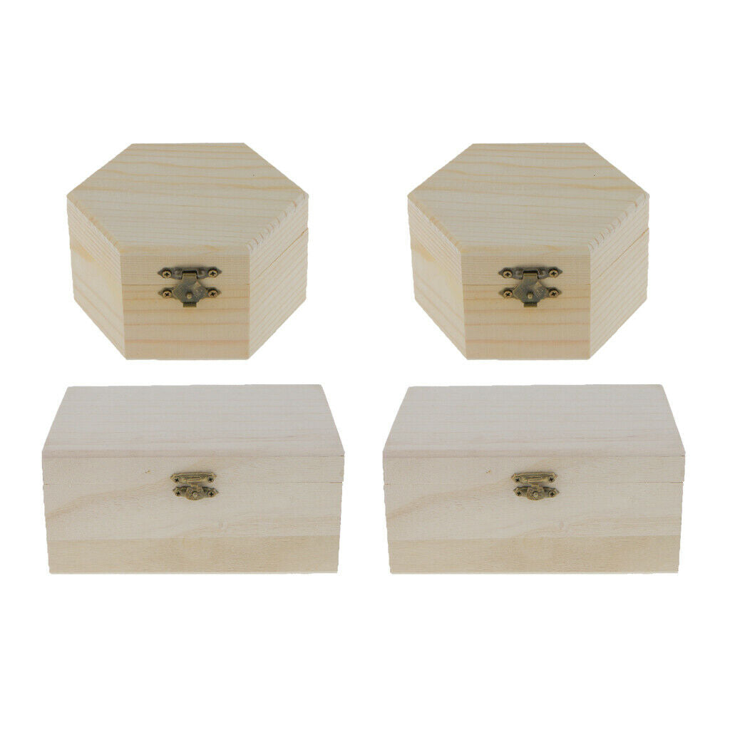 Set of 4pcs Unfinished Wooden Jewelry Box Trinket Jewlery Box Wedding Favors