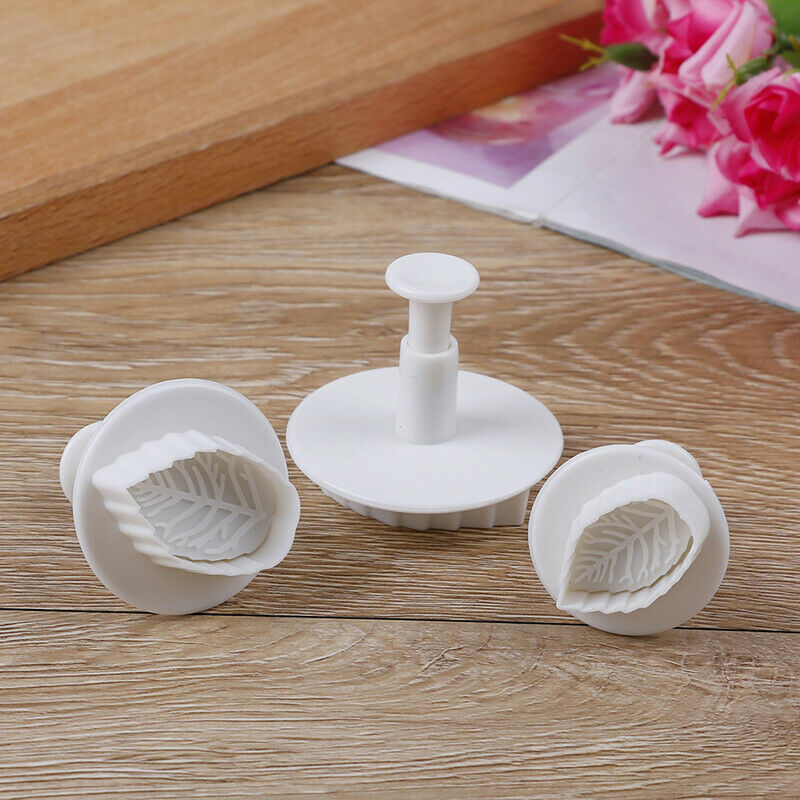 3pcs Cake Rose Leaf shaped mold Plunger Fondant Decorating Cake Cutter To.l8