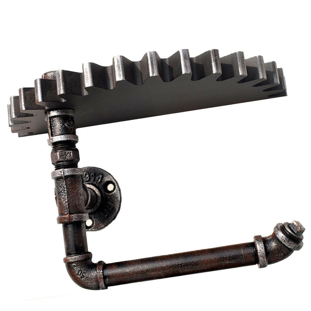 Iron Pipe Hanger Wood Gear Wall Shelf Toilet Paper Holder Towel Hook Holder