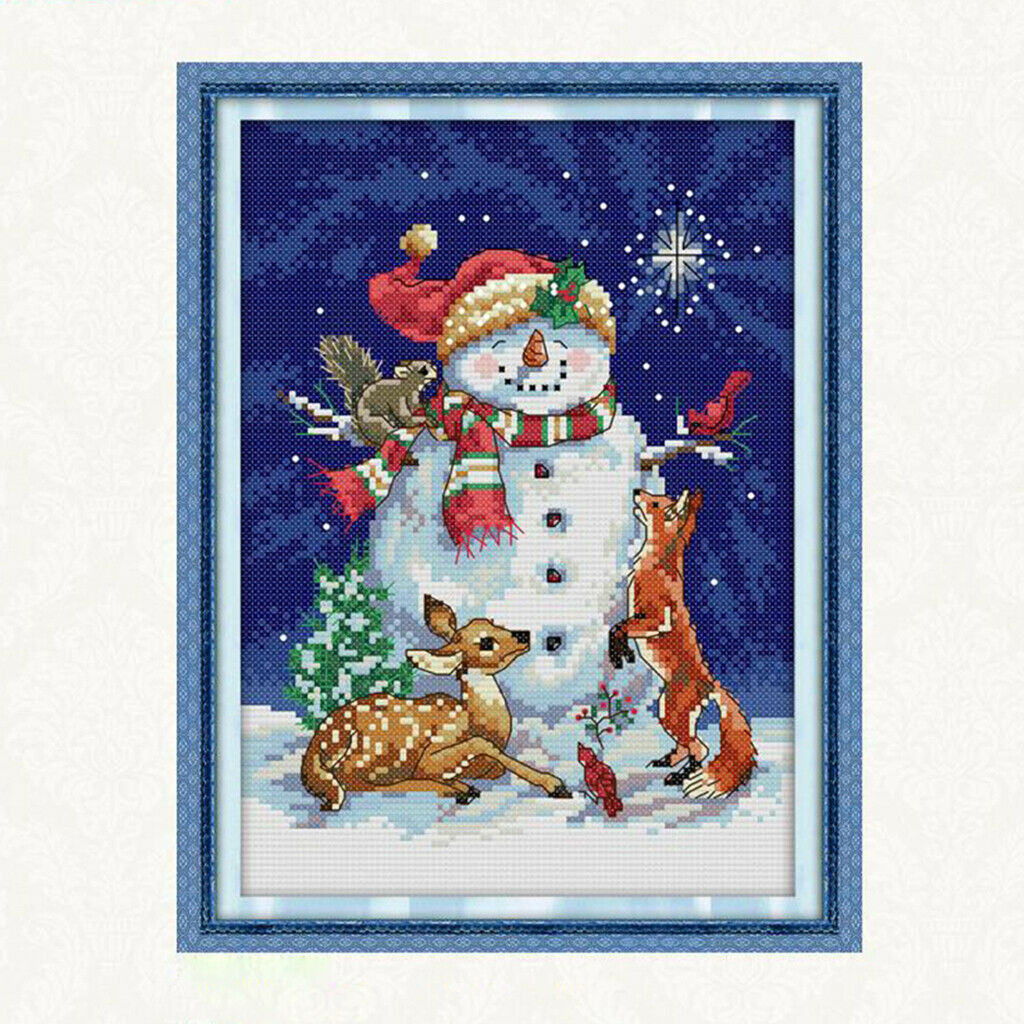 Christmas Snowman Stamped Cross Stitch Kit Patterns Embroidery Kit 21 x 30cm