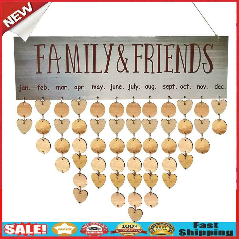 Wooden Hanging Calendar Birthday Reminder Board Family Date Planner Sign Decor