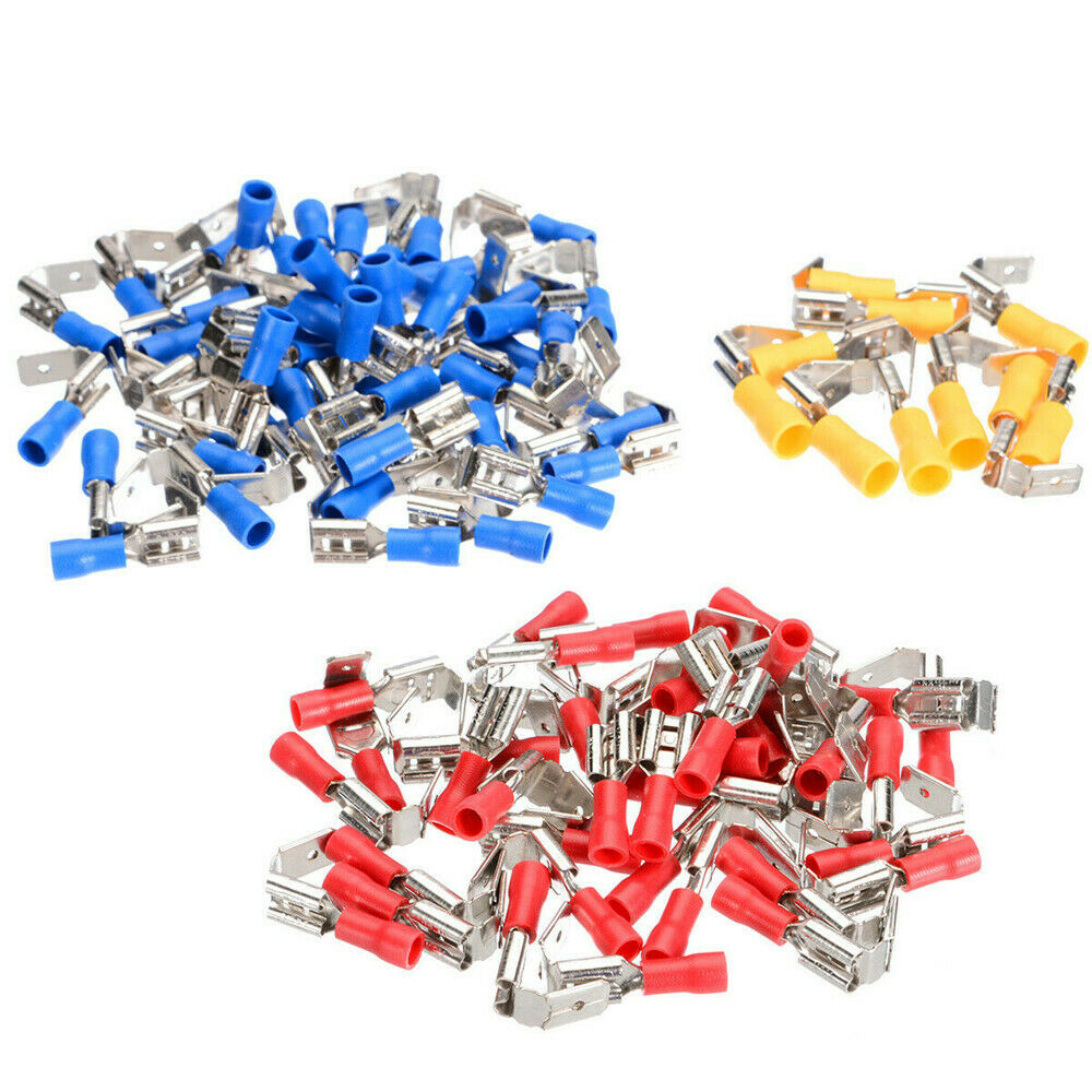100PCS Red&Blue&Yellow Piggyback Insulated Spade Crimp Terminal Connectors