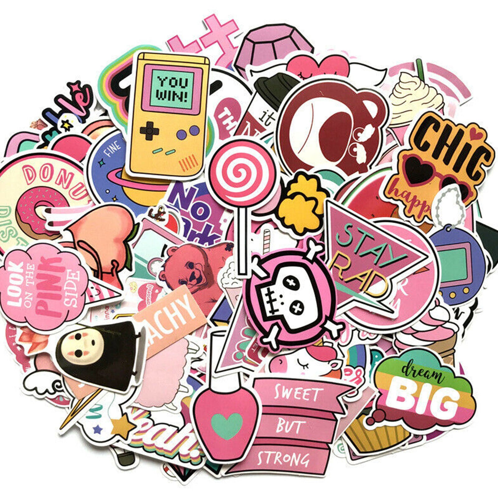 110Pcs Cute Pink Stickers Bomb Waterproof Skateboard Luggage Laptop Vinyl Decals