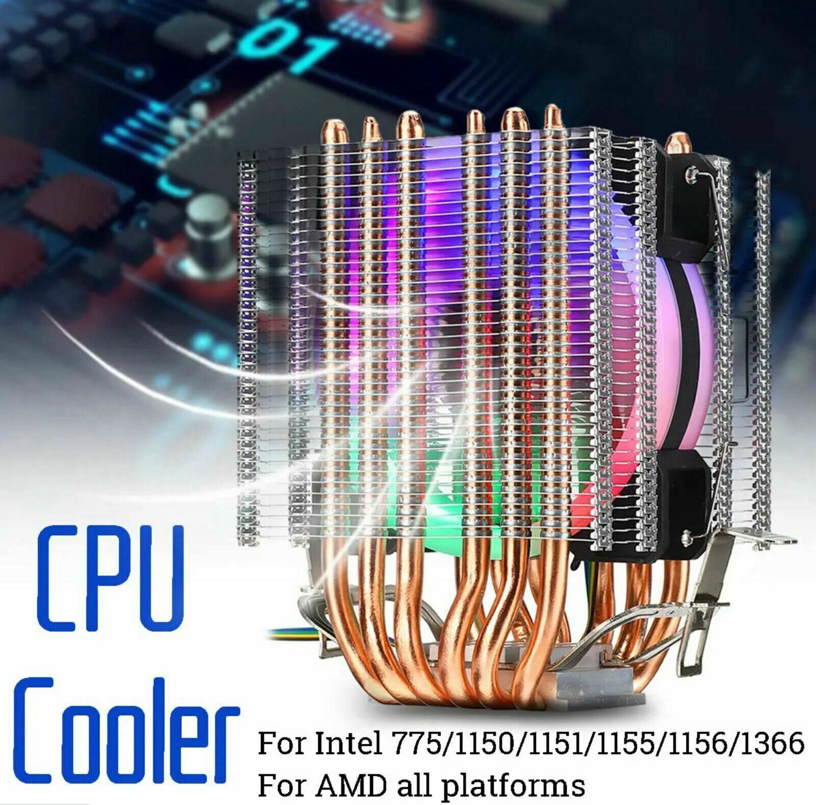 RGB CPU Cooler Cooling Fan for Intel LGA 775 1150 1151 1155 1156 1366 AMD AM4