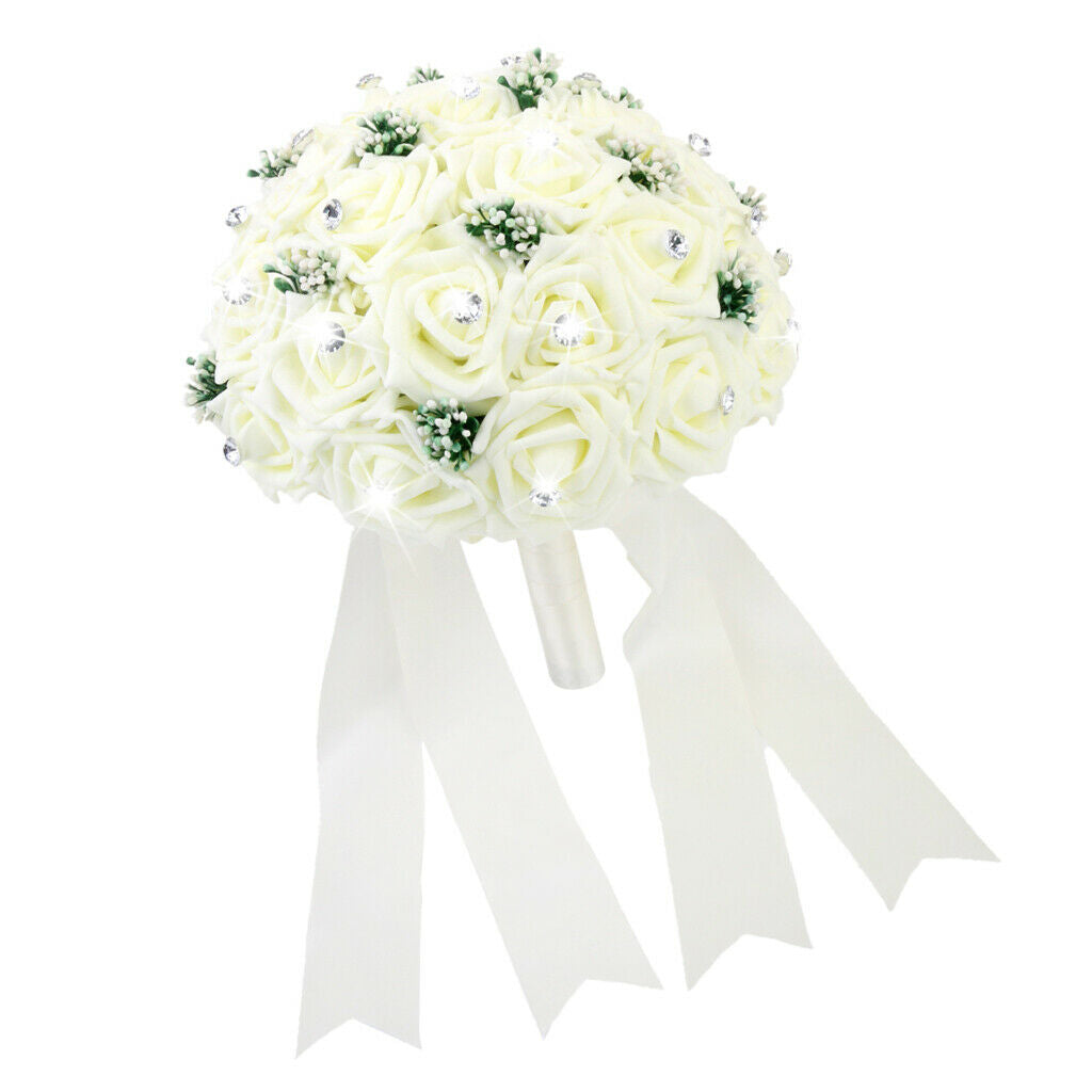 Ivory Artificial Rose Bouquet for Wedding Bridal Bridesmaid Flower Girls