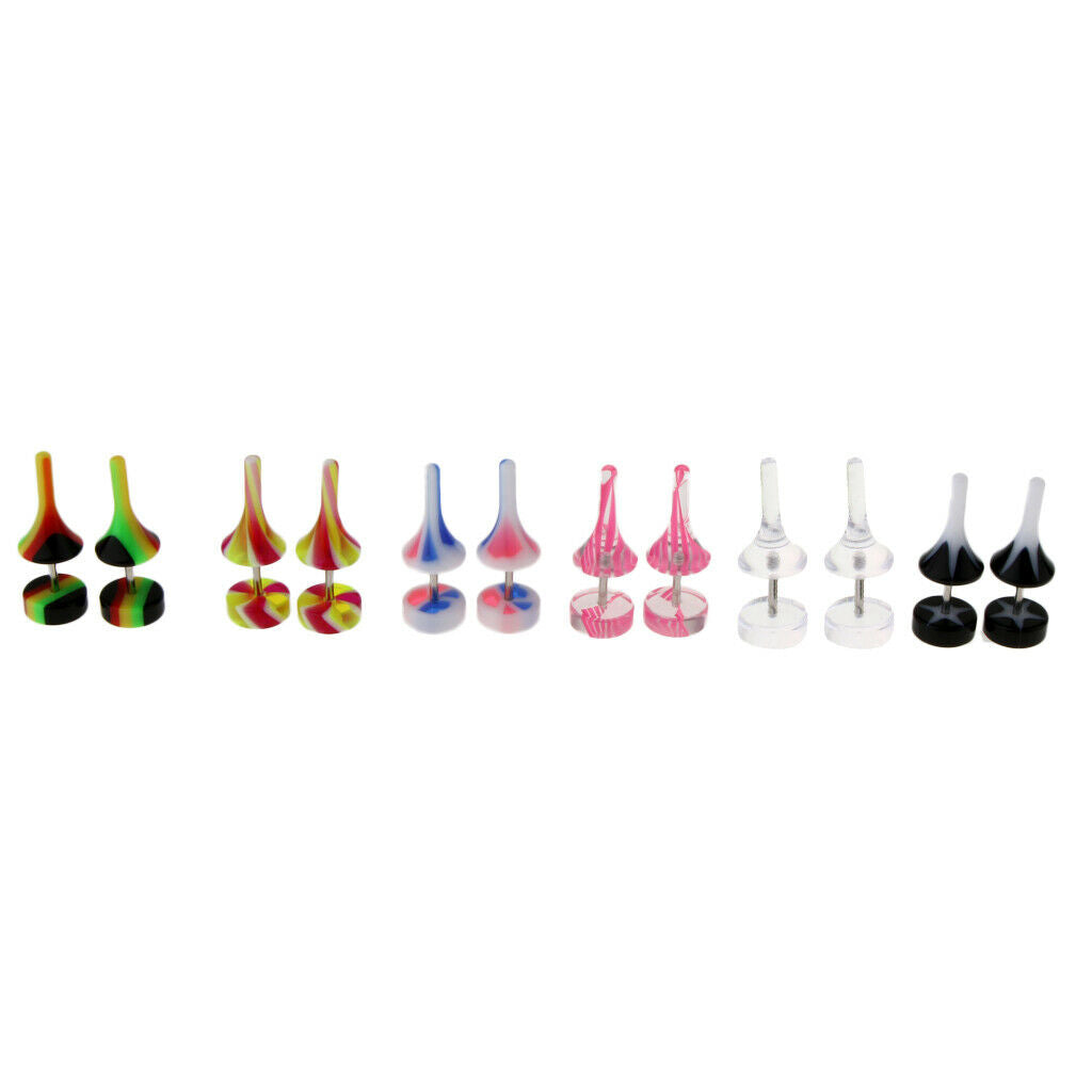 6 Pairs of Beautiful Colored Acrylic Ear Cone Kit with 16 Gauge Piercing