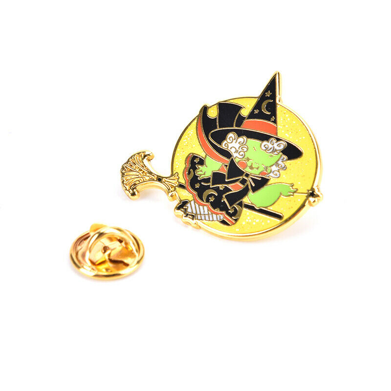 Glisten Full Moon Flying Witch Hard Enamel Pin Magic Girl Brooch Halloween G JD