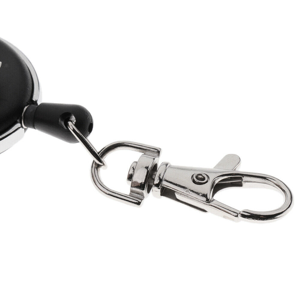2x Black Retractable Key Reel - Recoil Cord Key Ring Pull Chain Belt Clip
