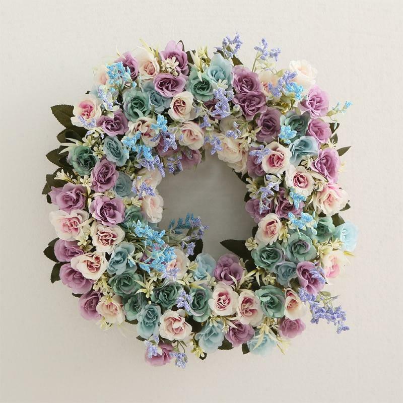 Artificial Lavender Rose Spring Flower Wreath Decoration For Wedding Front Door