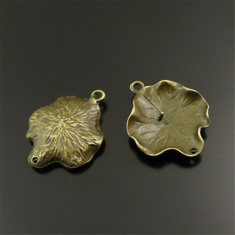 20 pcs Antiqued Bronze Alloy Lotus Leaf Stud Earring Drop Dangle Charm 27x21mm